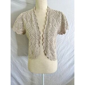 Style & Co Beige Crochet Knit Open Front Cropped Cardigan Sweater Women's XL